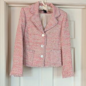 Karen Kane Pink Tweed Fringe-Trim Blazer